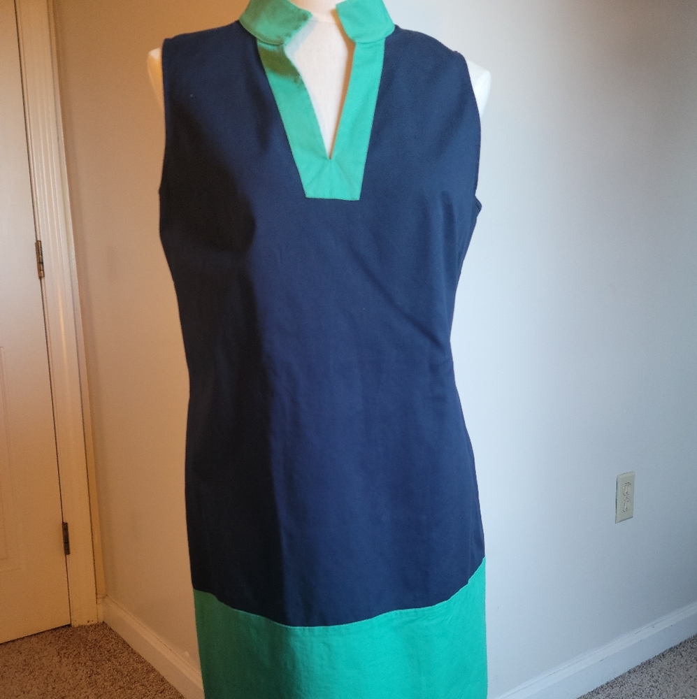 STS Sail To Sable Sleeveless Shift Dress Size large Navy Blue Green.